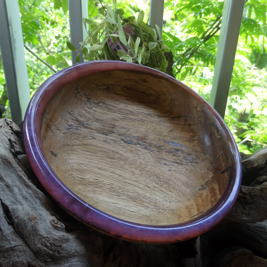 Driftwood and purple resin ornamental flat bowl