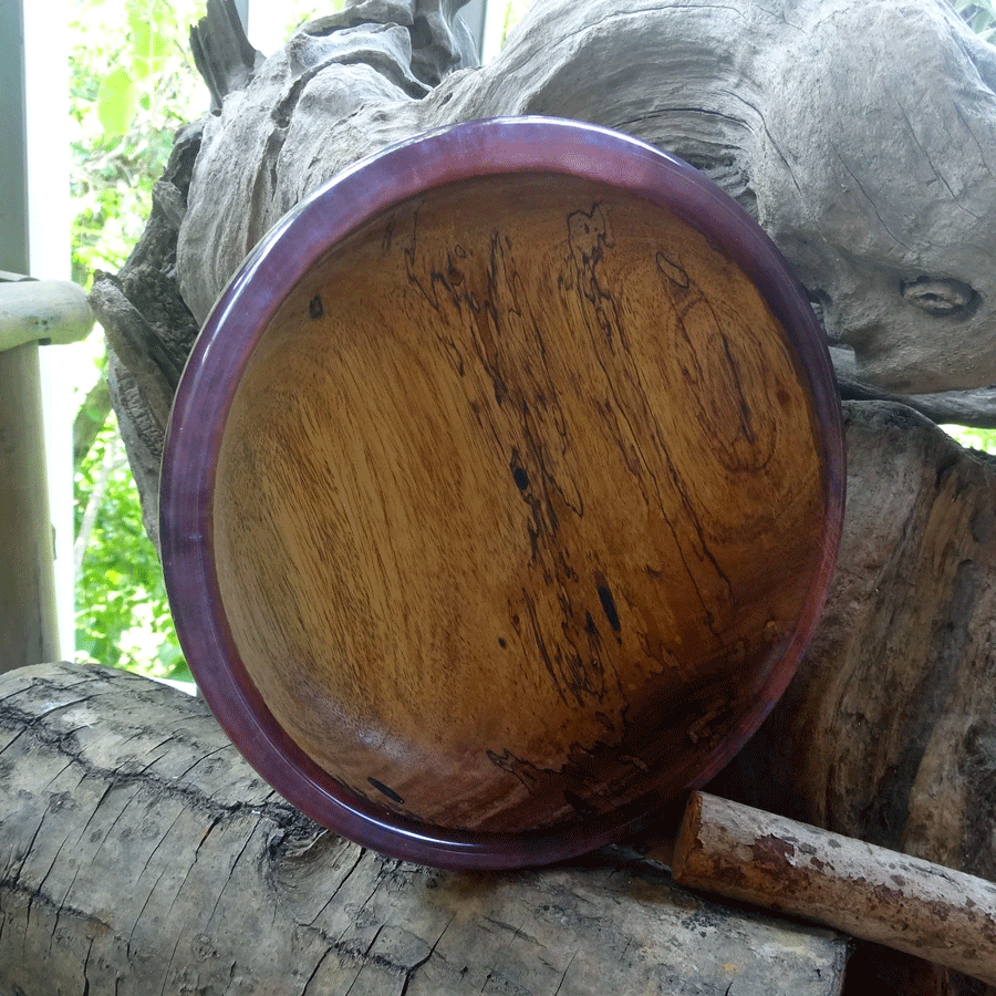 Driftwood and purple resin ornamental flat bowl