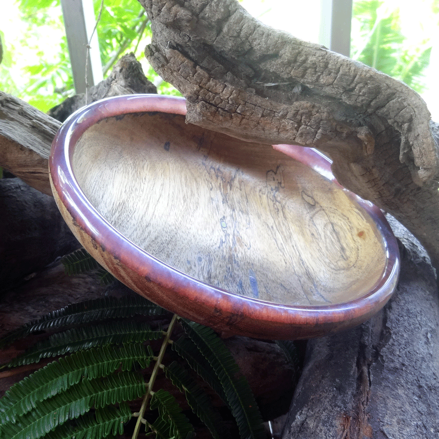 Driftwood and purple resin ornamental flat bowl