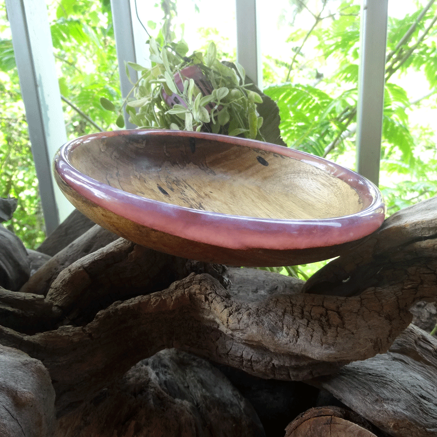 Driftwood and purple resin ornamental flat bowl