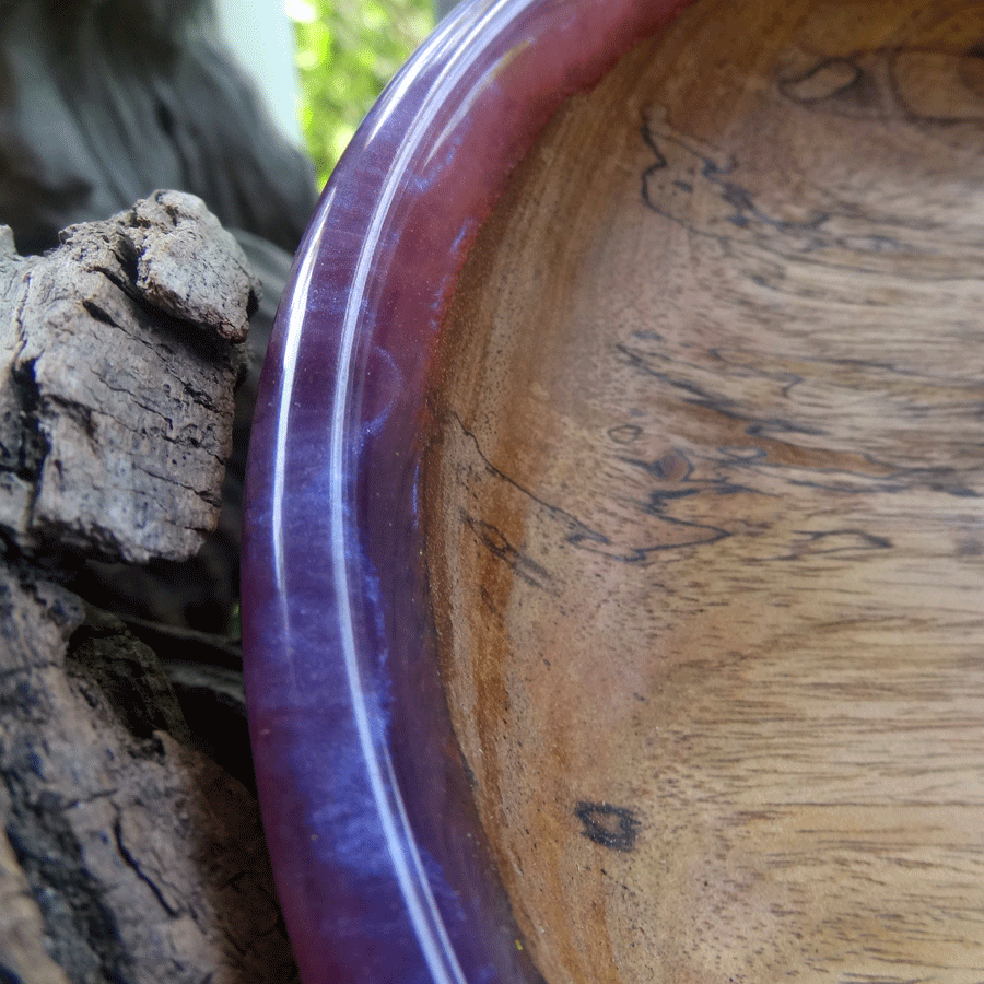 Driftwood and purple resin ornamental flat bowl