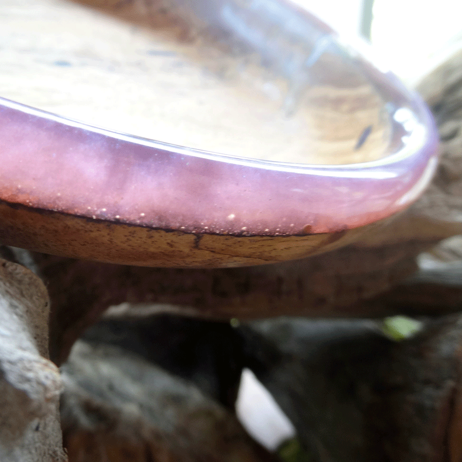 Driftwood and purple resin ornamental flat bowl