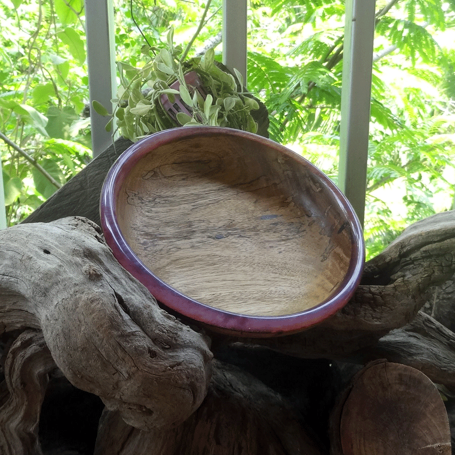 Driftwood and purple resin ornamental flat bowl