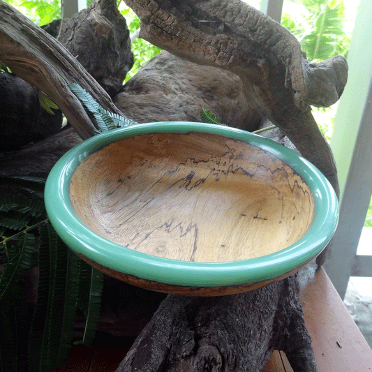 Driftwood and turquoise resin ornamental flat bowl