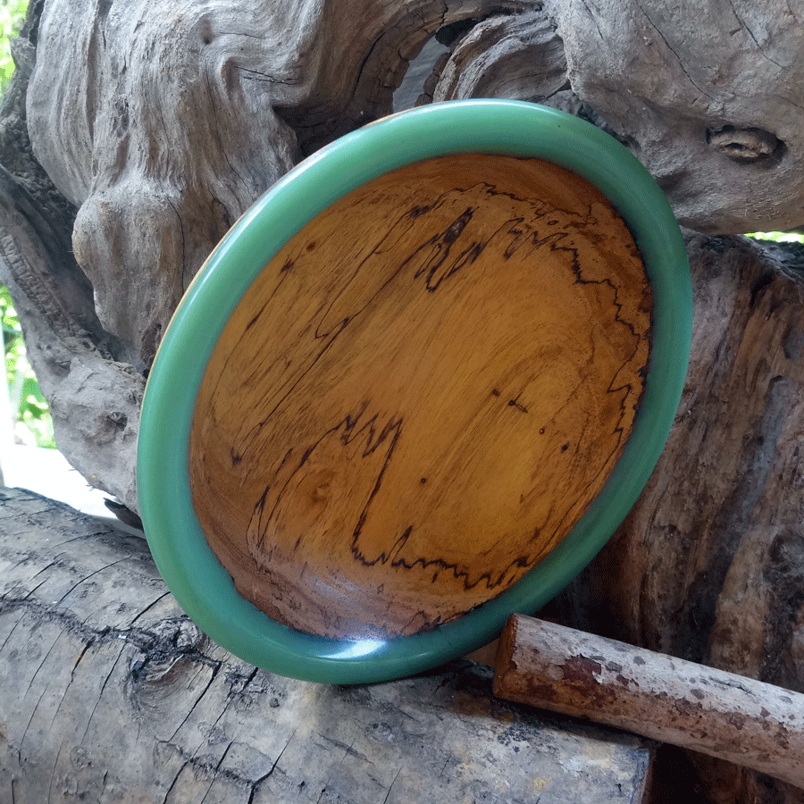 Driftwood and turquoise resin ornamental flat bowl