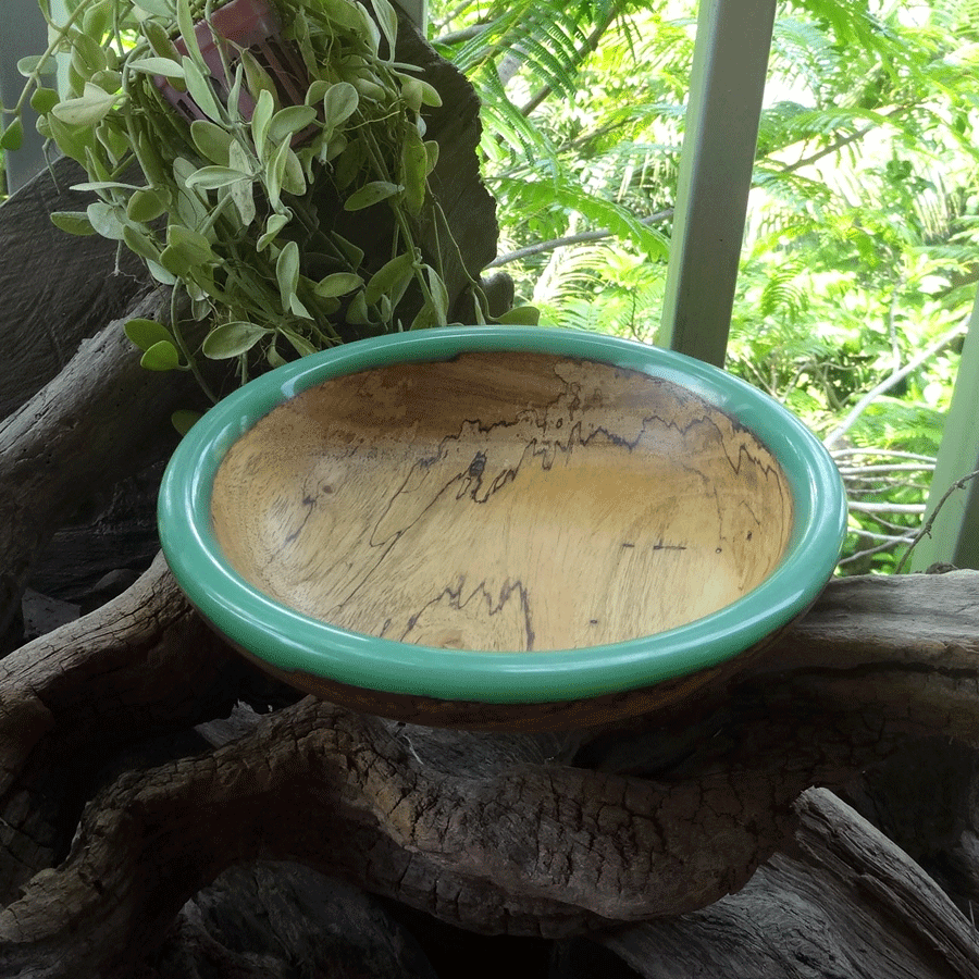 Driftwood and turquoise resin ornamental flat bowl