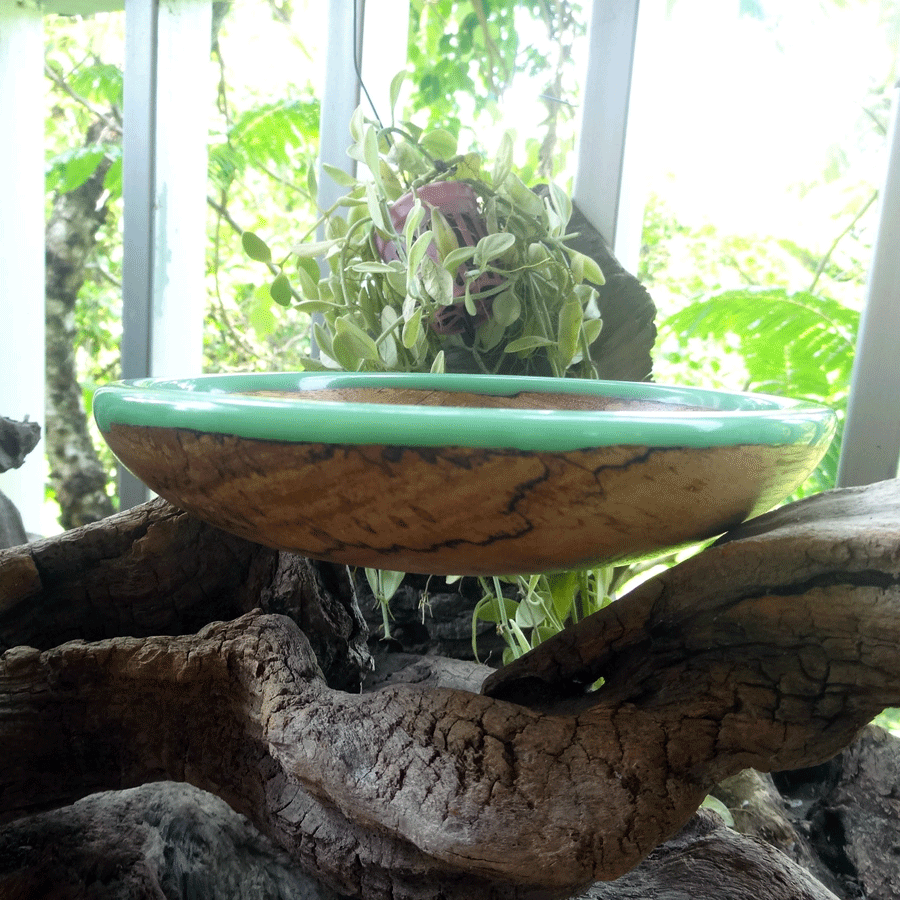 Driftwood and turquoise resin ornamental flat bowl