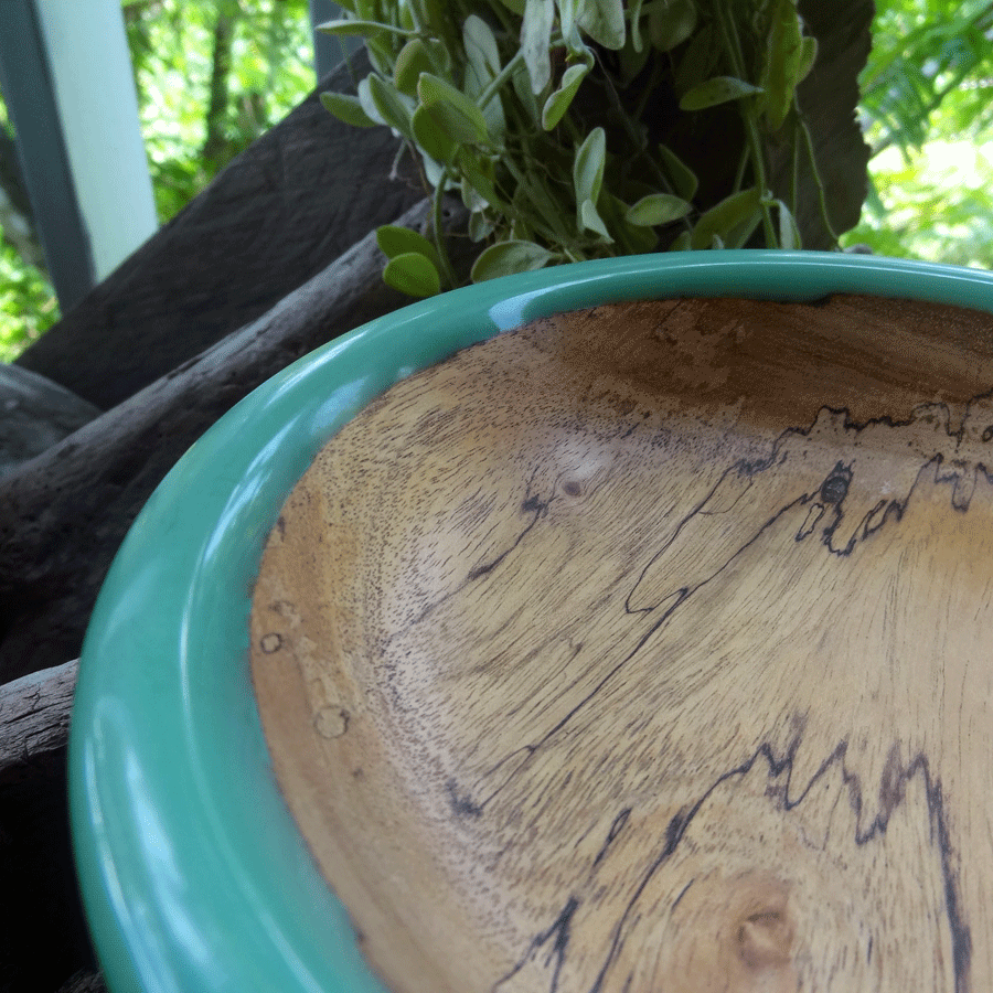 Driftwood and turquoise resin ornamental flat bowl