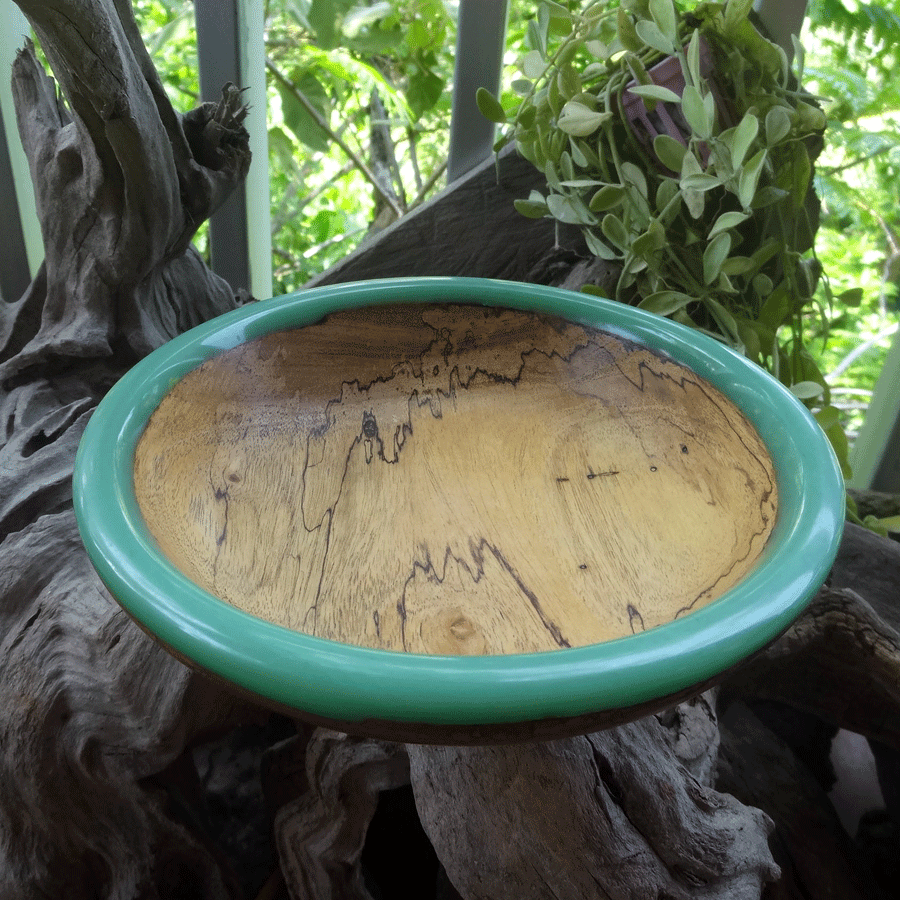 Driftwood and turquoise resin ornamental flat bowl