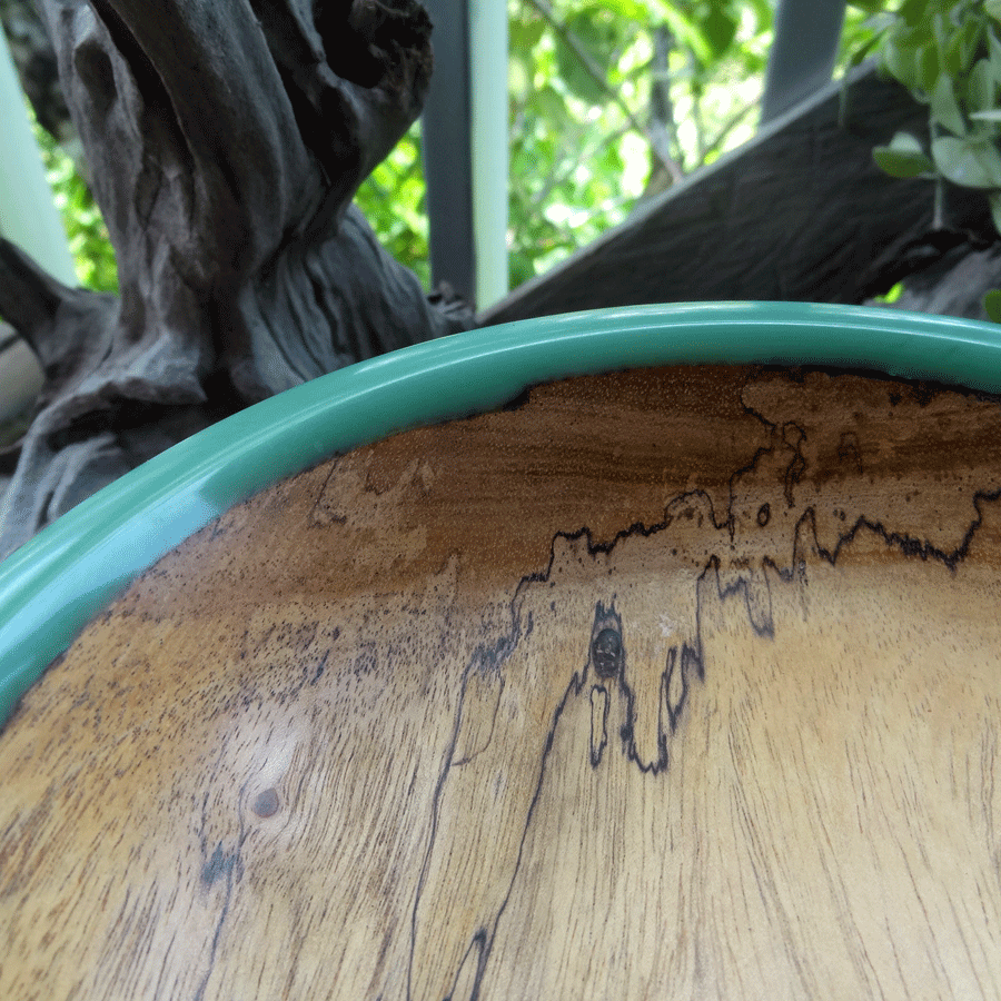 Driftwood and turquoise resin ornamental flat bowl