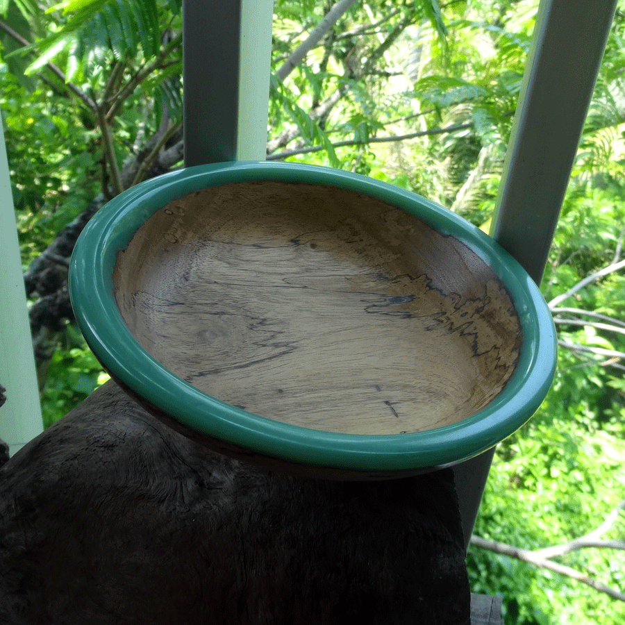 Driftwood and turquoise resin ornamental flat bowl