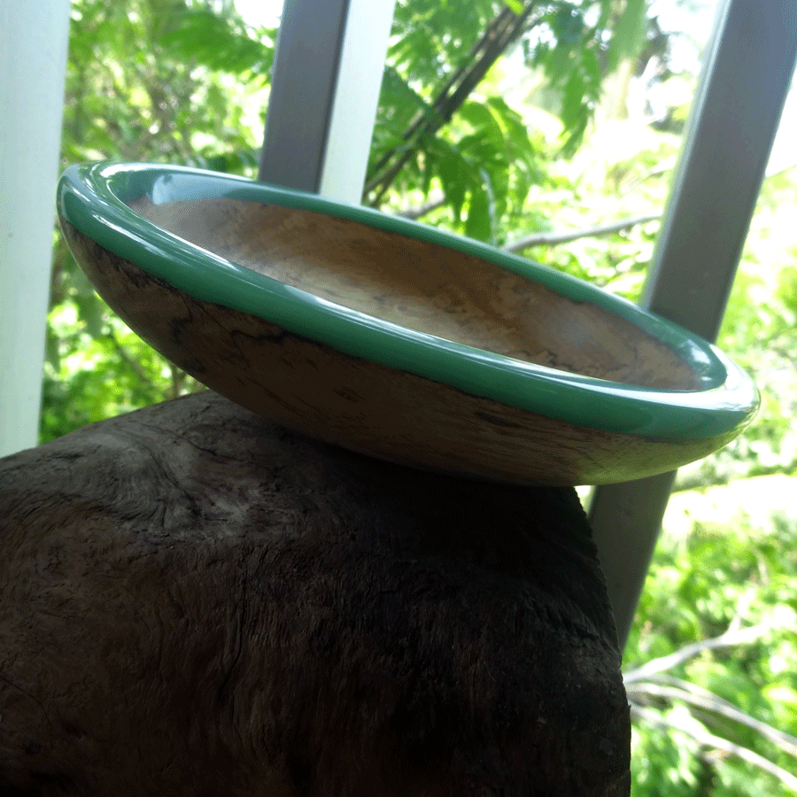 Driftwood and turquoise resin ornamental flat bowl