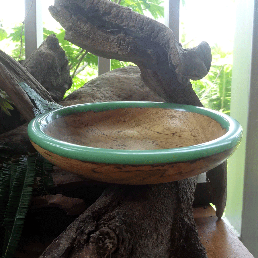 Driftwood and turquoise resin ornamental flat bowl