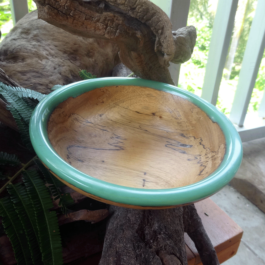 Driftwood and turquoise resin ornamental flat bowl