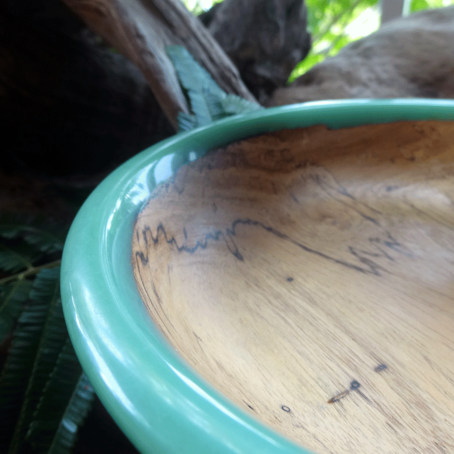 Driftwood and turquoise resin ornamental flat bowl