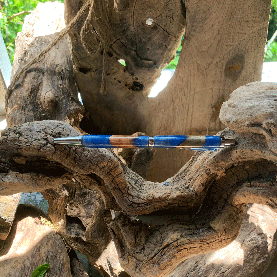 Driftwood and blue resin pen