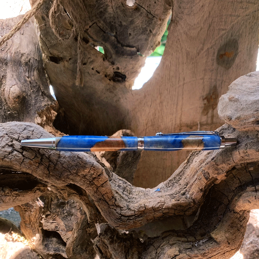 Driftwood and blue resin pen