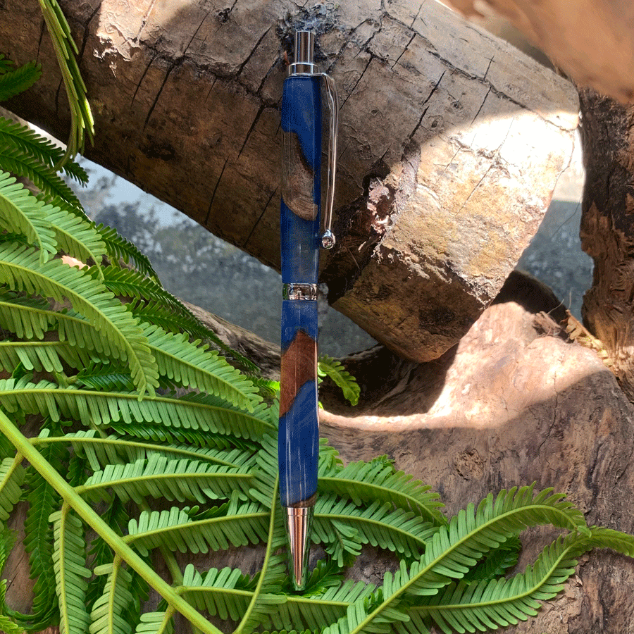 Driftwood and blue resin pen