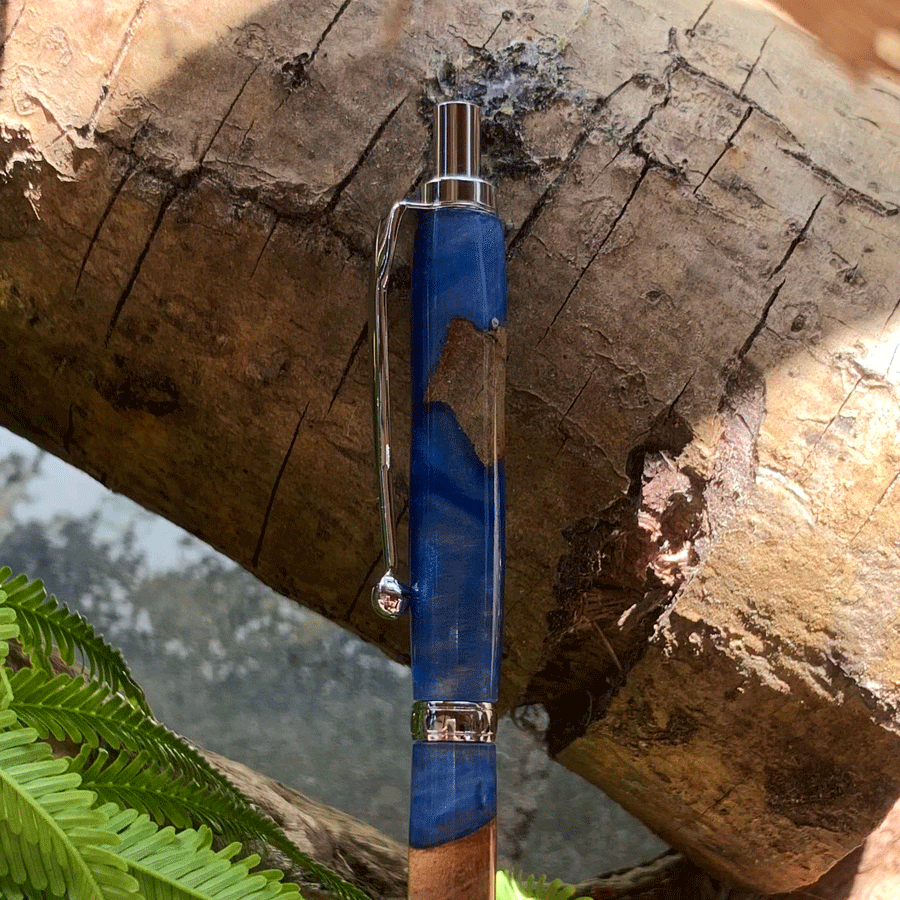 Driftwood and blue resin pen