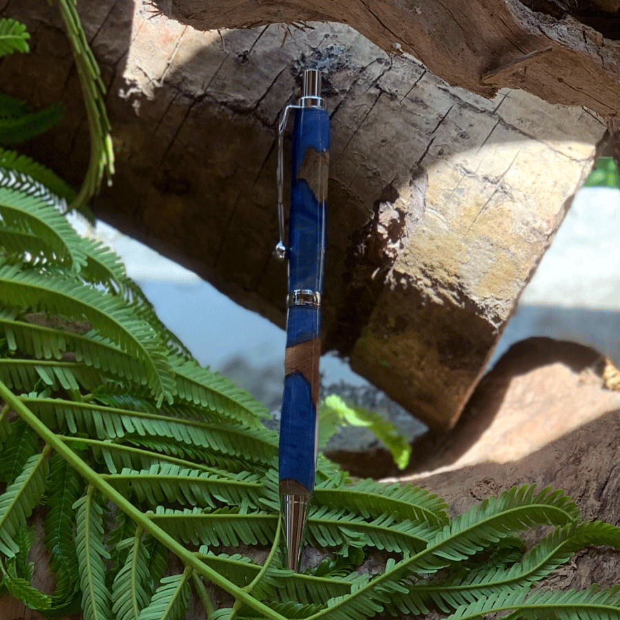 Driftwood and blue resin pen