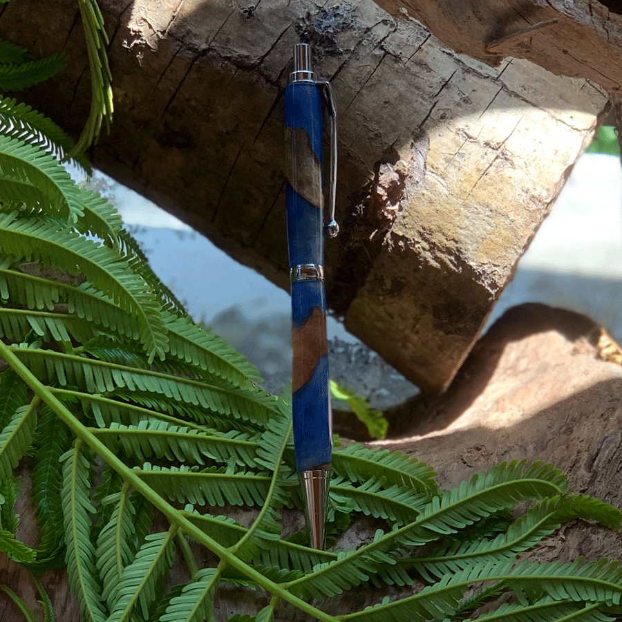 Driftwood and blue resin pen