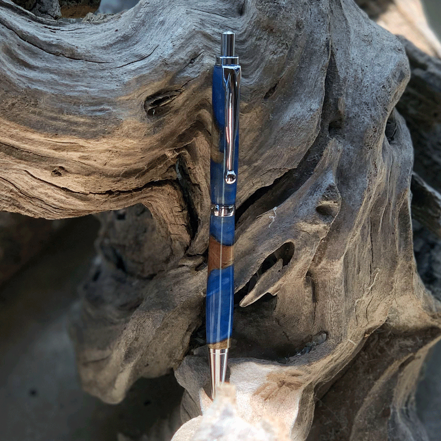 Driftwood and blue resin pen