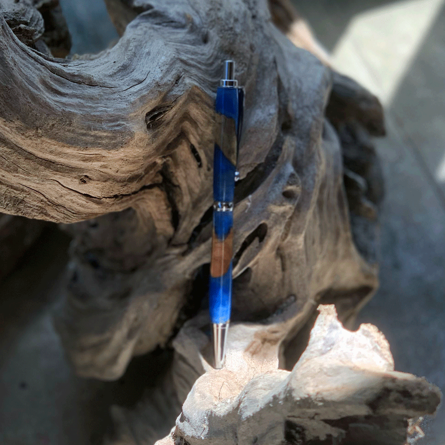 Driftwood and blue resin pen