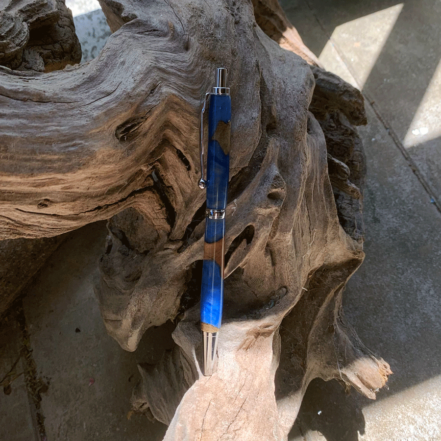 Driftwood and blue resin pen