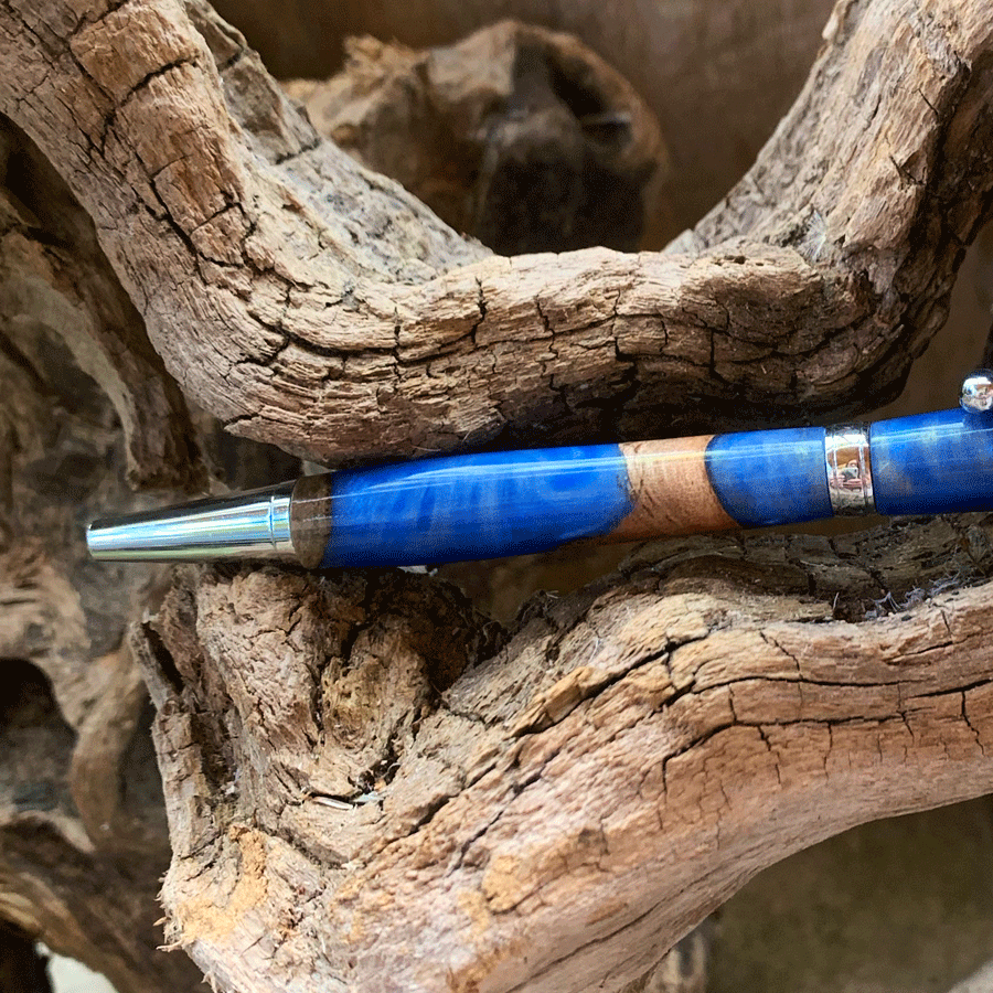 Driftwood and blue resin pen