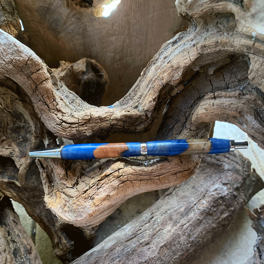 Driftwood and blue resin pen