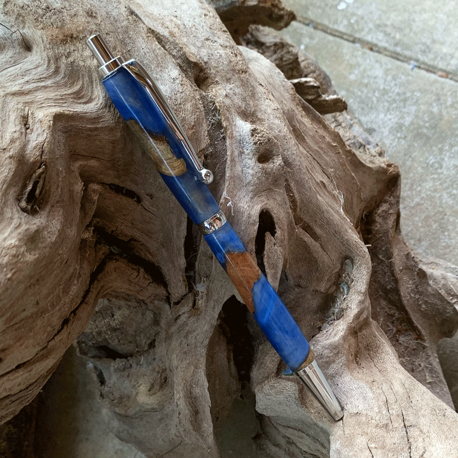 Driftwood and blue resin pen