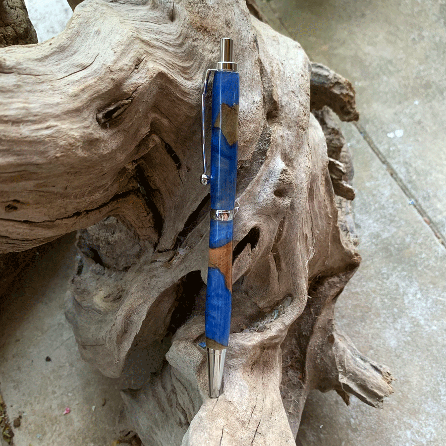 Driftwood and blue resin pen