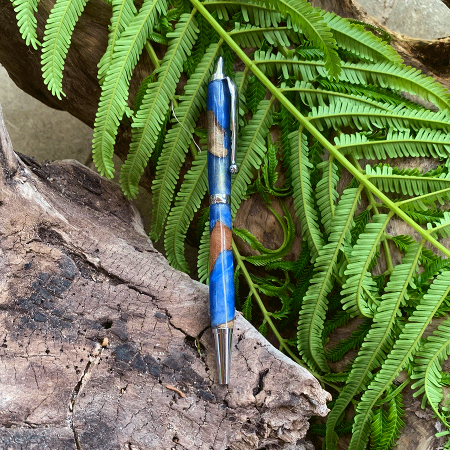 Driftwood and blue resin pen