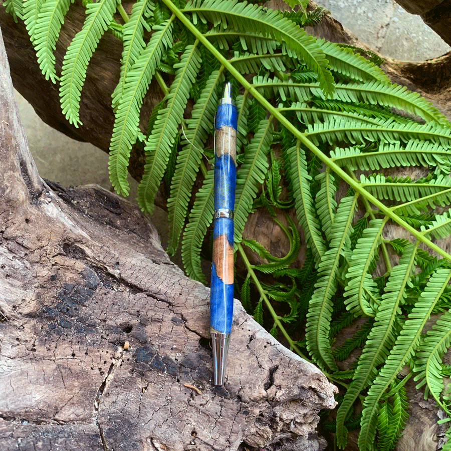 Driftwood and blue resin pen