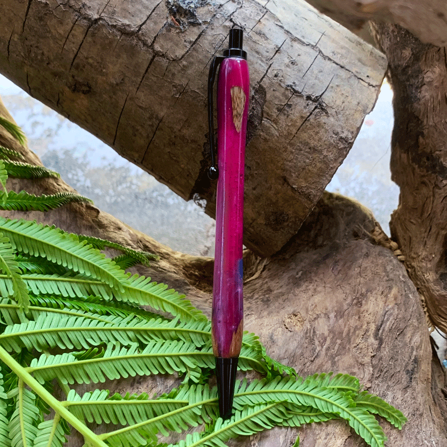 Driftwood and pink resin pen