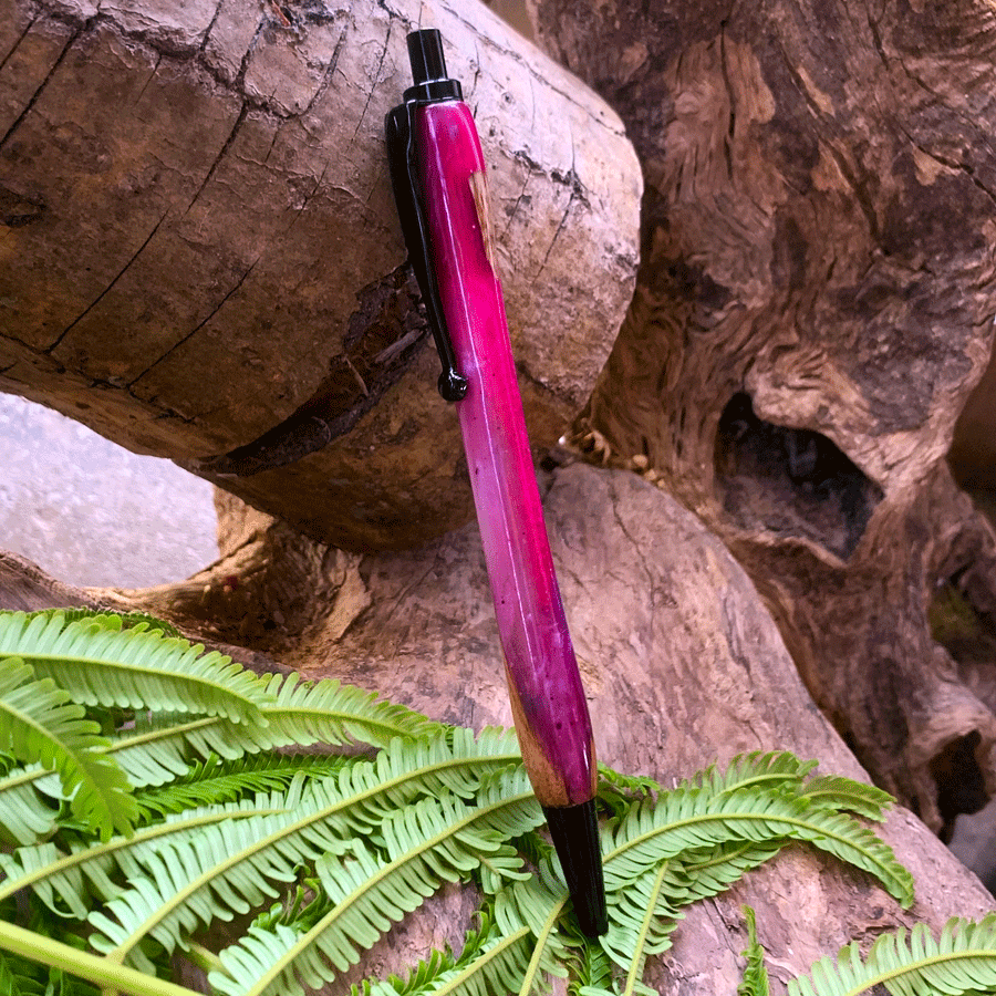 Driftwood and pink resin pen