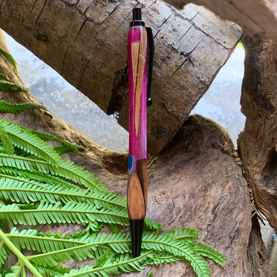 Driftwood and pink resin pen