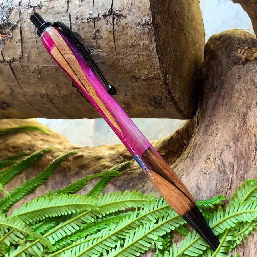 Driftwood and pink resin pen