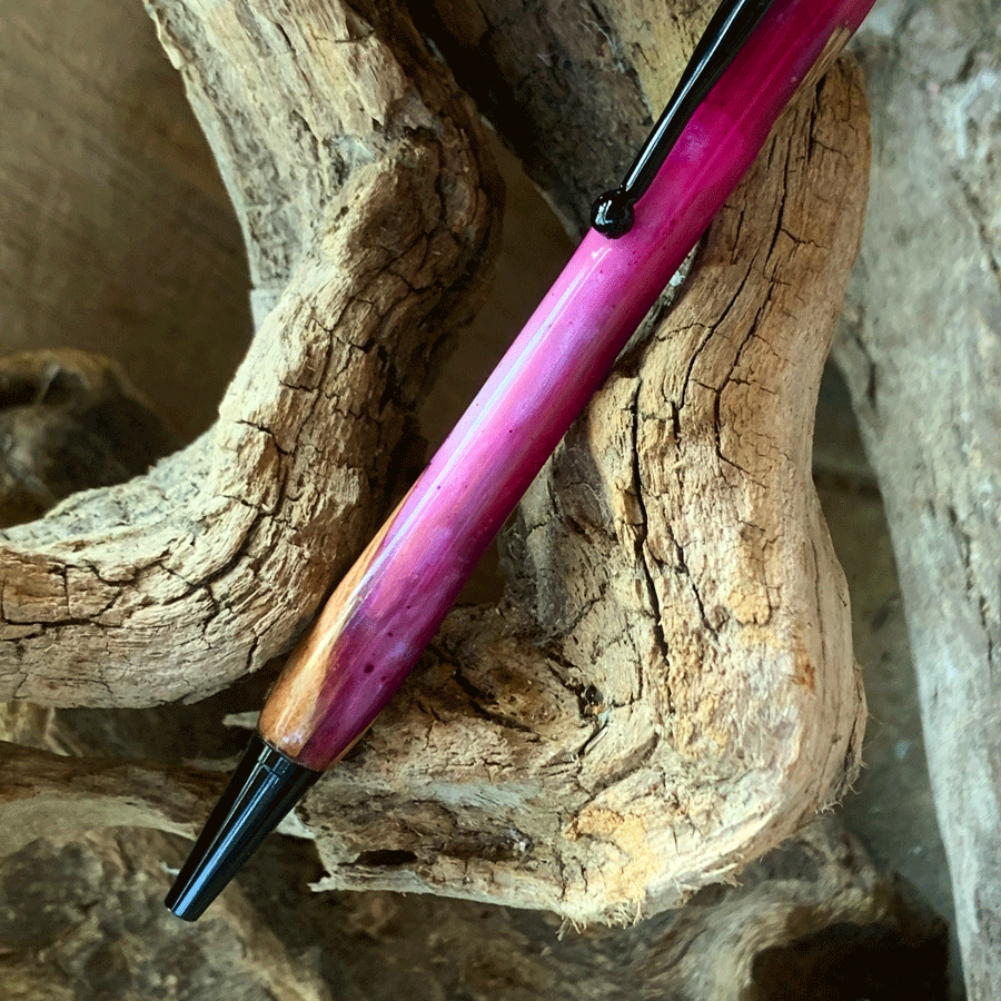 Driftwood and pink resin pen