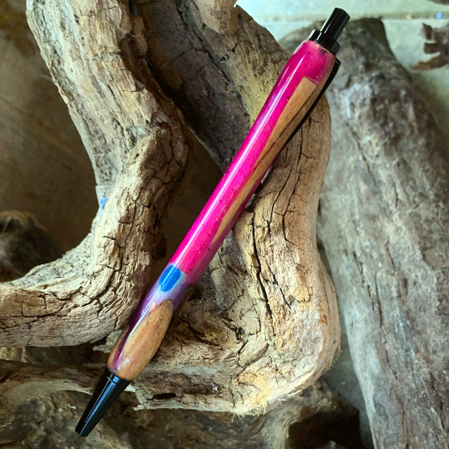 Driftwood and pink resin pen