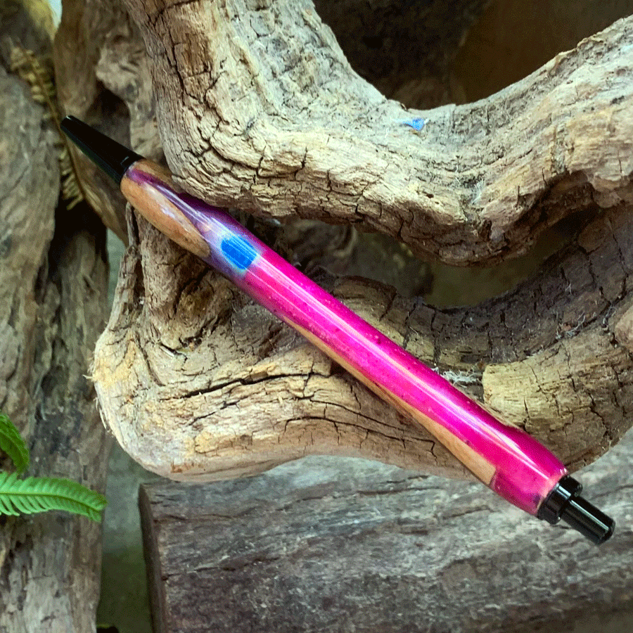 Driftwood and pink resin pen