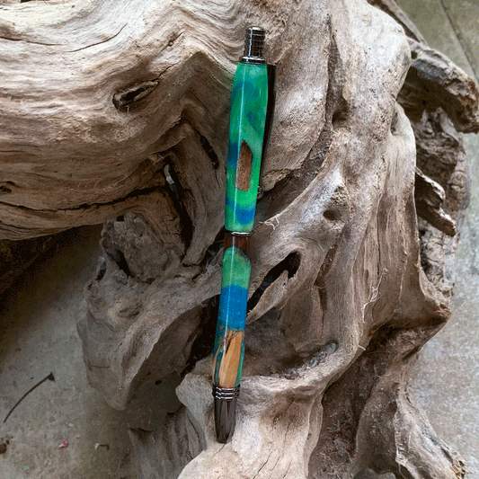 Driftwood and green and blue resin pen