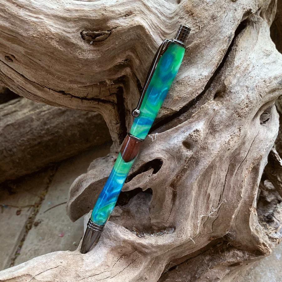 Driftwood and green and blue resin pen