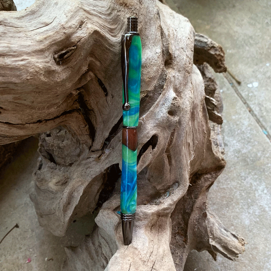 Driftwood and green and blue resin pen