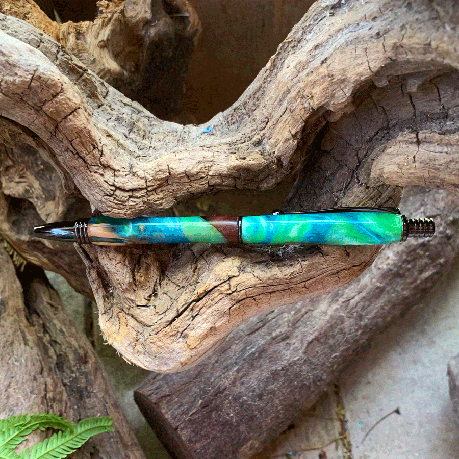 Driftwood and green and blue resin pen