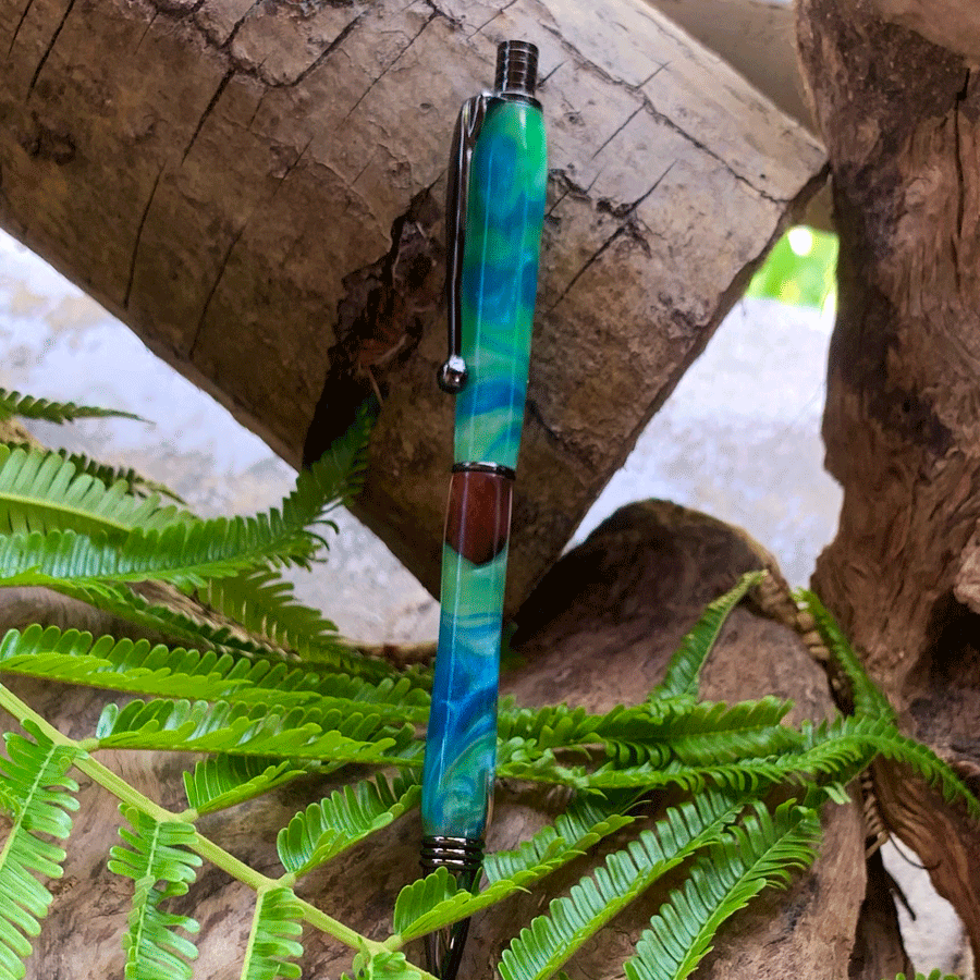 Driftwood and green and blue resin pen