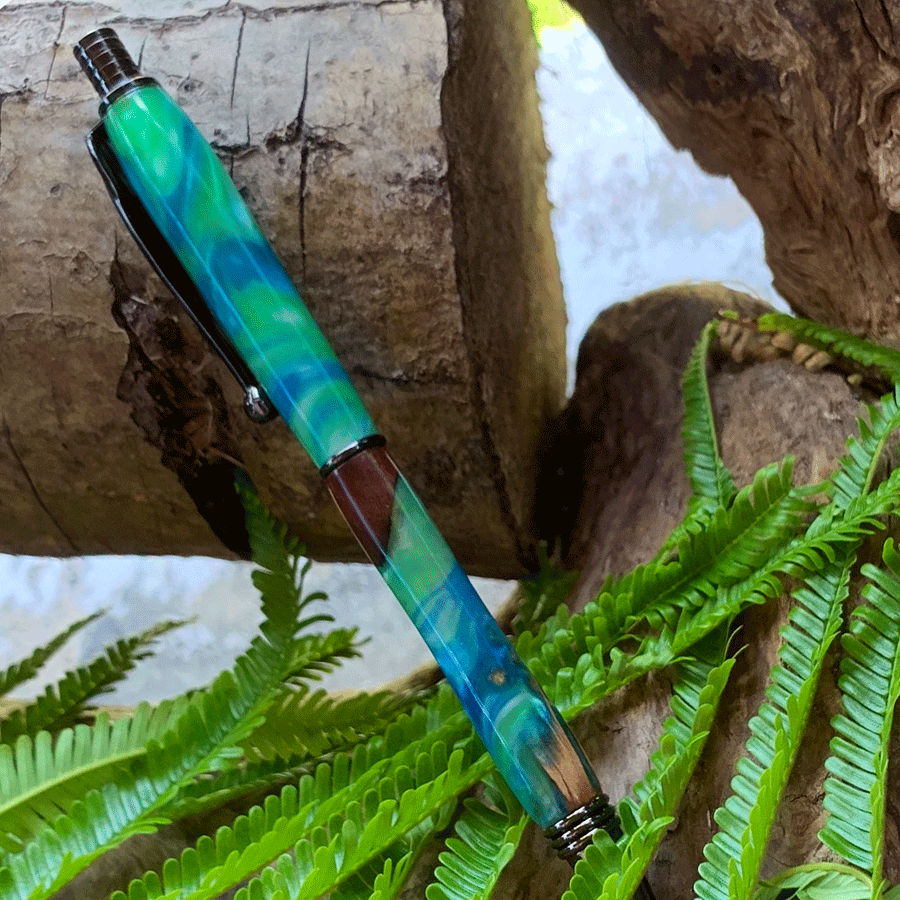 Driftwood and green and blue resin pen