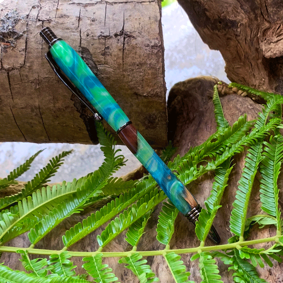 Driftwood and green and blue resin pen