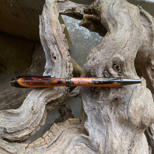 Driftwood and black and red resin pen