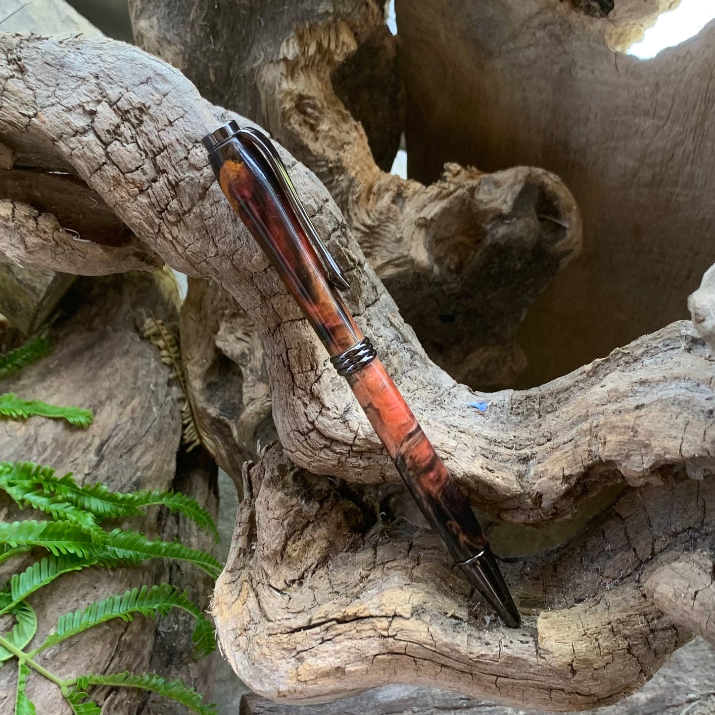 Driftwood and black and red resin pen